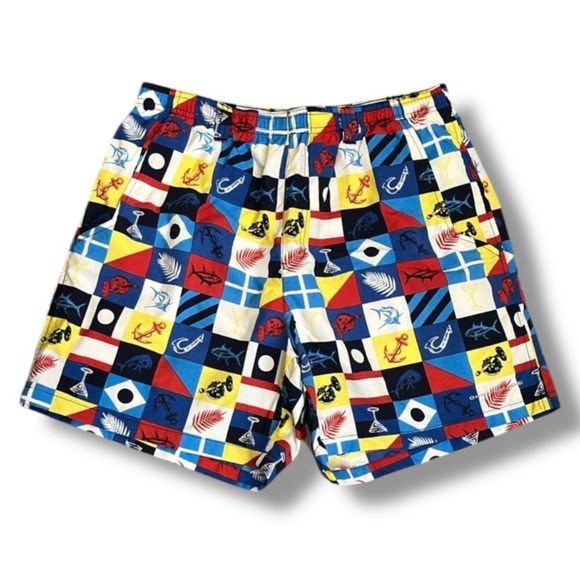 Columbia PFG Men's Swim Trunks Nautical Colorful Size M Fishing Reel Mesh Lined - Picture 1 of 16